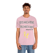 Load image into Gallery viewer, Adult T-shirt , Boys have a penis, Girls have Vagina,  Unisex Jersey Short Sleeve Tee