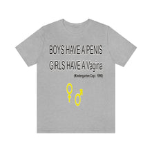 Load image into Gallery viewer, Adult T-shirt , Boys have a penis, Girls have Vagina,  Unisex Jersey Short Sleeve Tee