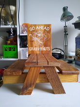 Load image into Gallery viewer, Handmade Squirrel Picnic Table using pallets, reused wood Handcrafted Reclaimed Wood
