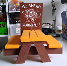 Load image into Gallery viewer, Handmade Squirrel Picnic Table using pallets, reused wood Handcrafted Reclaimed Wood