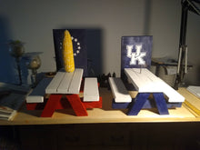 Load image into Gallery viewer, Handmade Squirrel Picnic Table using pallets, reused wood Handcrafted Reclaimed Wood