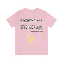 Load image into Gallery viewer, Adult T-shirt , Boys have a penis, Girls have Vagina,  Unisex Jersey Short Sleeve Tee