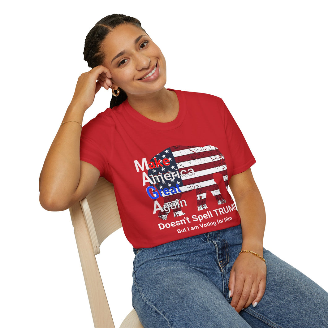 MAGA Doesn't Spell TRUMP, But I am Voting for Him , Unisex Softstyle T-Shirt, Great Proud T-Shirt