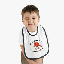 Load image into Gallery viewer, My Dad&#39;s a Firefighter, Baby Contrast Trim Jersey Bib
