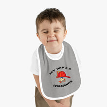 Load image into Gallery viewer, My Dad&#39;s a Firefighter, Baby Contrast Trim Jersey Bib
