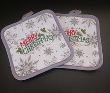 Load image into Gallery viewer, Embroidered Pot Holder with &quot;Merry Christmas&quot; Let&#39;s get into the Christmas Spirit
