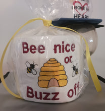 Load image into Gallery viewer, Embroidered Toilet Paper - &quot;BEE NICE or BUZZ OFF&quot; Bathroom Decor, Unique Gift
