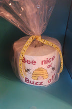 Load image into Gallery viewer, Embroidered Toilet Paper - &quot;BEE NICE or BUZZ OFF&quot; Bathroom Decor, Unique Gift
