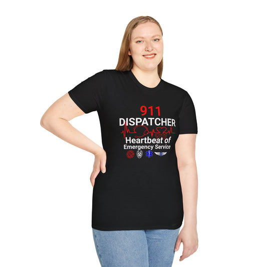 911 Dispatcher Heartbeat of Emergency Service Unisex Softstyle T-Shirt