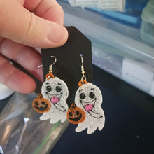 Load image into Gallery viewer, Earrings, Ghost with Pumpkin, Embroider Lace
