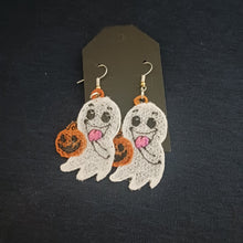 Load image into Gallery viewer, Earrings, Ghost with Pumpkin, Embroider Lace

