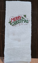 Load image into Gallery viewer, Embroidered Hand Towel &quot;Merry Christmas&quot; Bathroom Decor, Kitchen Decor
