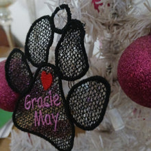 Load image into Gallery viewer, Free Standing Custom Lace, Dog Print with Favorite Name Embroidered, Holidays Gifts

