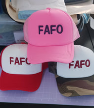 Load image into Gallery viewer, Embroidered &quot;FAFO&quot; Trucker Ball Cap, Adult Humor Ball Cap
