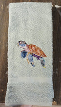 Load image into Gallery viewer, Embroidered Hand Towel Sea Turtle Love
