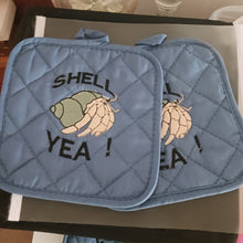 Load image into Gallery viewer, Shell Yea! Hermit Crab Embroidered Pot Holder, Unique Gift Idea, Hermit Crab Lovers
