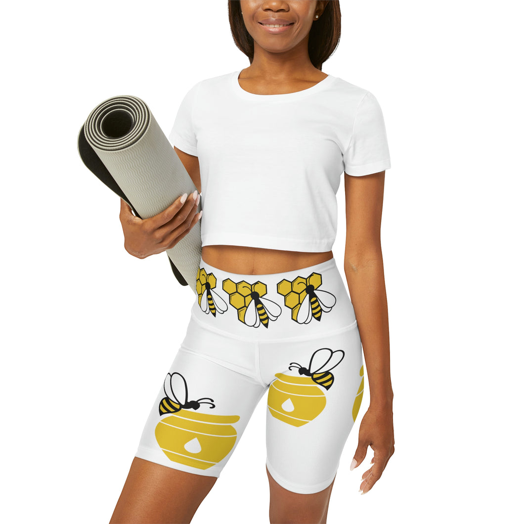 Love of Bees & Honey, Valentine Gift, High Waisted Yoga Shorts, Birthday Gift