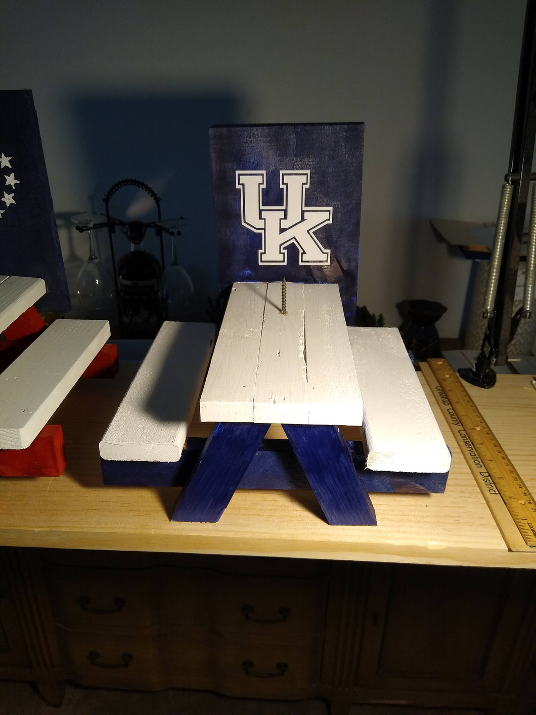 Handmade Squirrel Picnic Table using pallets, reused wood Handcrafted Reclaimed Wood